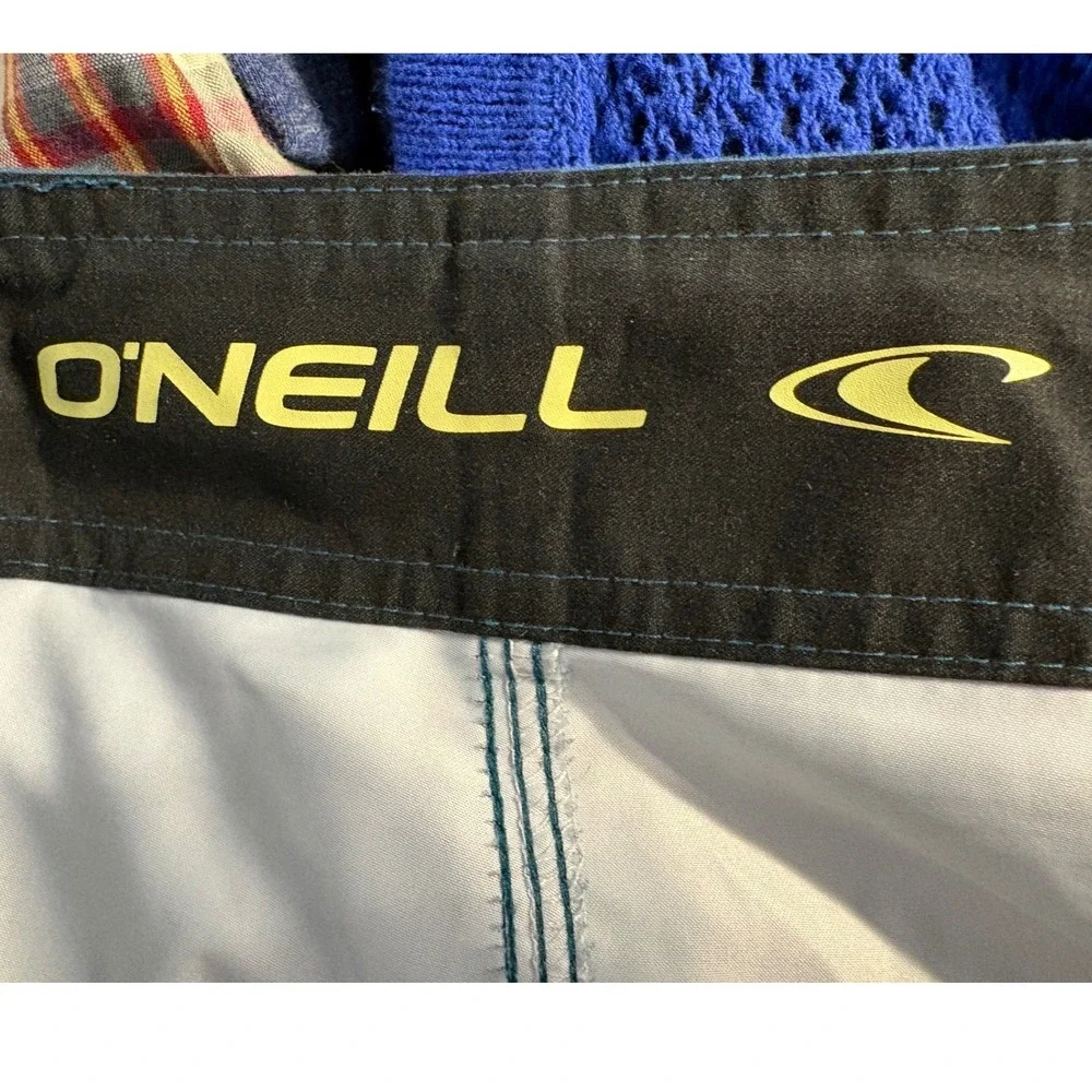 ONeill Mens Board Shorts Size‎ 36 Teal Lime Green Striped Swim Trunks SP9106031D